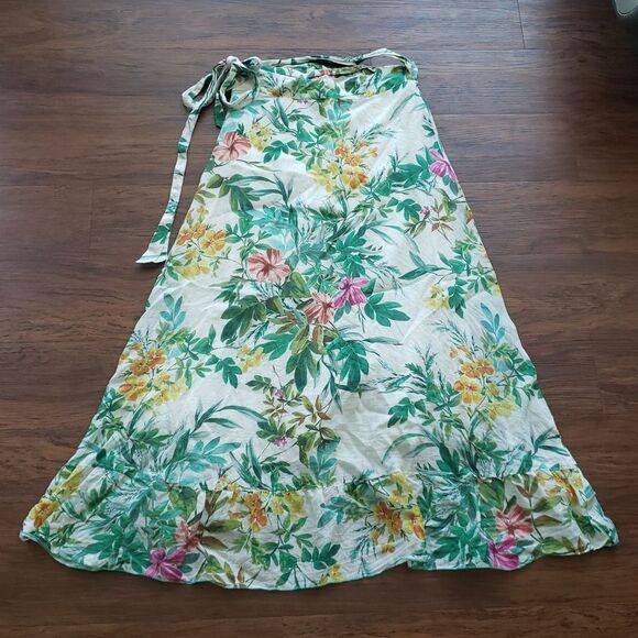 Johnny Was Floral Cream Ramie Linen Bohemian Chic Flowy Lined Maxi Skirt Size XS - Picture 6 of 6